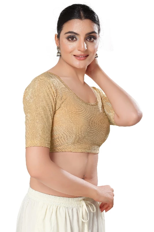 Designer Readymade Blouse, Shimmer - Rose Gold-3.webp